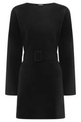 Kassie Belt Tie Knit Mini Dress - Black